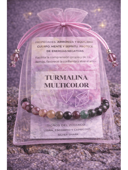 Polsera 'Asha' de Turmalina multicolor de 6 mm | Protecció i equilibri