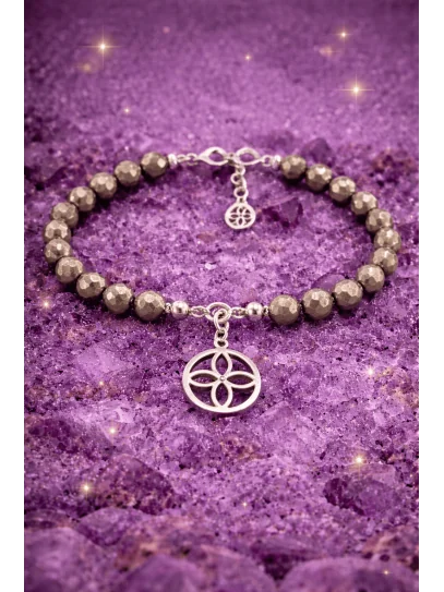 Pyrite and Silver Sigil of Abundance Bracelet - Attracts wealth and prosperity