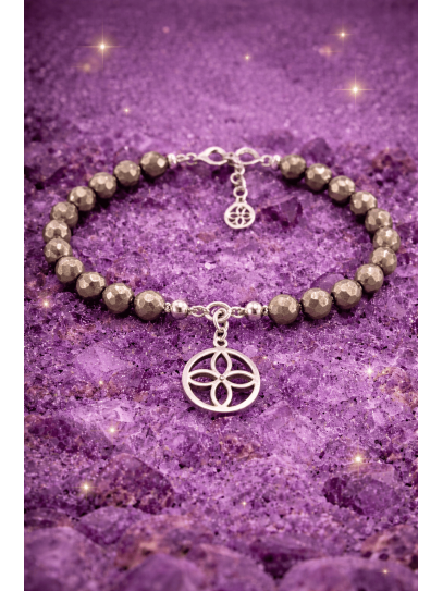 Polsera sigil de l'abundància de Pirita i plata - Atrau riquesa i prosperitat