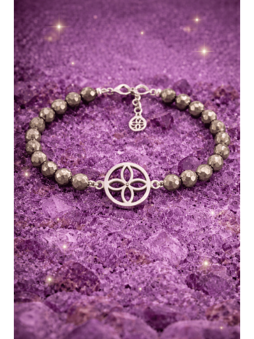 Pulsera imán del dinero del sigilo de la abundancia de Pirita y plata