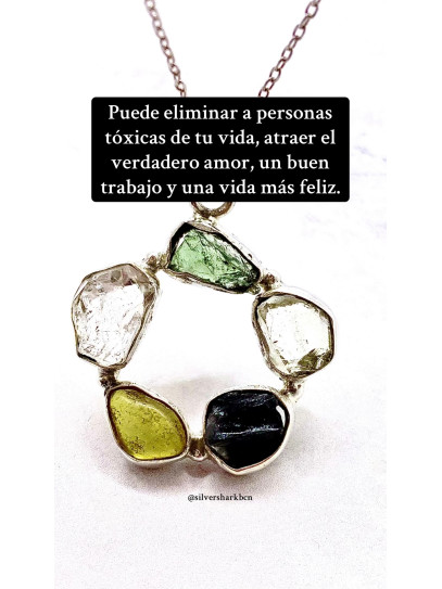 Collar Triple Portal Energético 🌠💚✨ de Moldavita, Citrino y Cuarzo Herkimer de plata