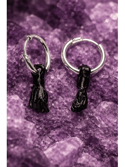 Pendientes de protección extrema de plata: Puño de la figa de azabache