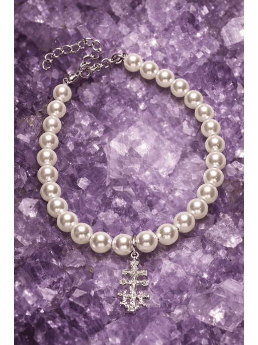 Pulsera de Perla natural y Protección divina ✨ Cruz de caravaca