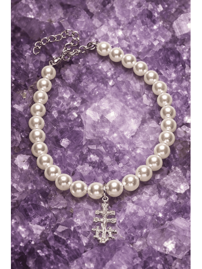 Pulsera de Perla natural y Protección divina ✨ Cruz de caravaca