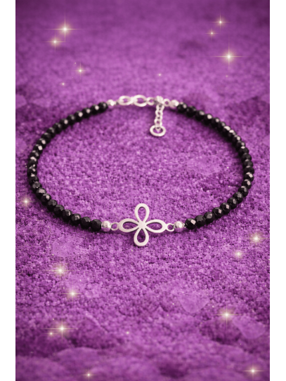 Pulsera mini imán del dinero del sigilo de la abundancia de Espinela negra y plata