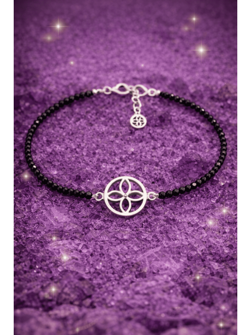 Pulsera poderoso imán del dinero del sigilo de la abundancia de Espinela negra y plata