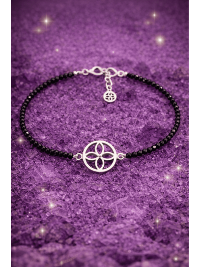 Pulsera poderoso imán del dinero del sigilo de la abundancia de Espinela negra y plata