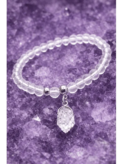 Pulsera Luz Cósmica ✨ de Cuarzo Herkimer de plata | Protección y limpieza