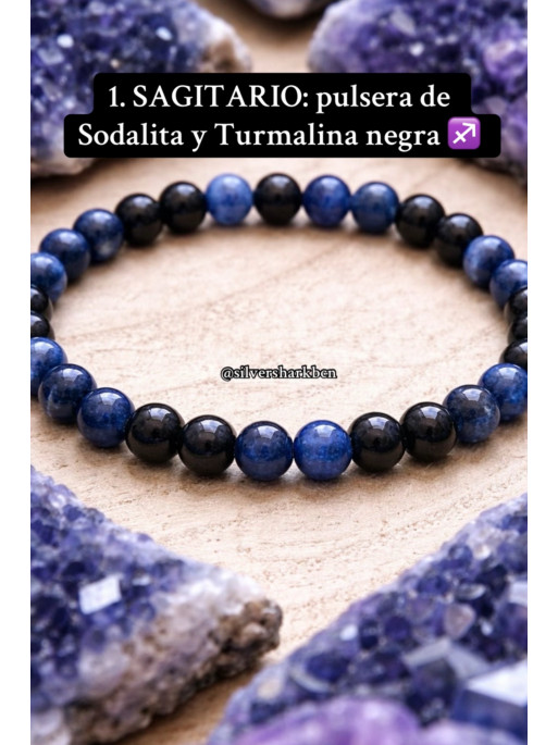 🔮 Pulsera Signo del Zodiaco Sagitario de Sodalita, Lapislázuli y Turmalina 6mm | Estudios