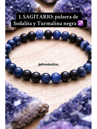 🔮 Pulsera Signo del Zodiaco Sagitario de Sodalita, Lapislázuli y Turmalina 6mm | Estudios