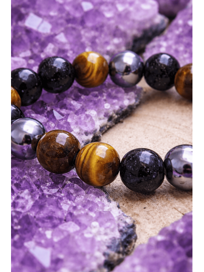 🔮 Polsera Signe del Zodíac Leo triple protecció Obsidiana negra, Hematite i Ull de Tigre 8mm