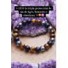🔮 Pulsera Signo del Zodiaco Leo triple protección Obsidiana negra, Hematite y Ojo de Tigre 8mm