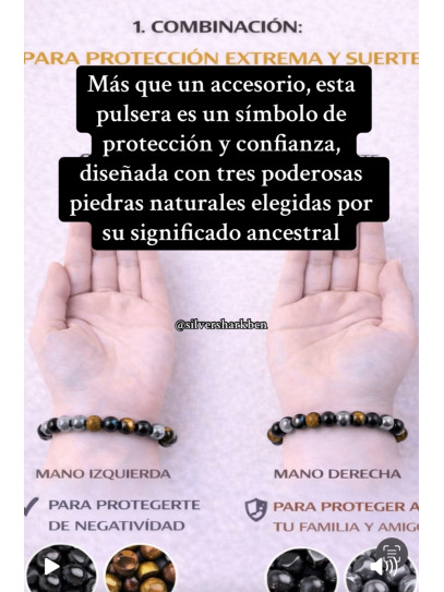 🔮 Pulsera Signo del Zodiaco Leo triple protección Obsidiana negra, Hematite y Ojo de Tigre 8mm