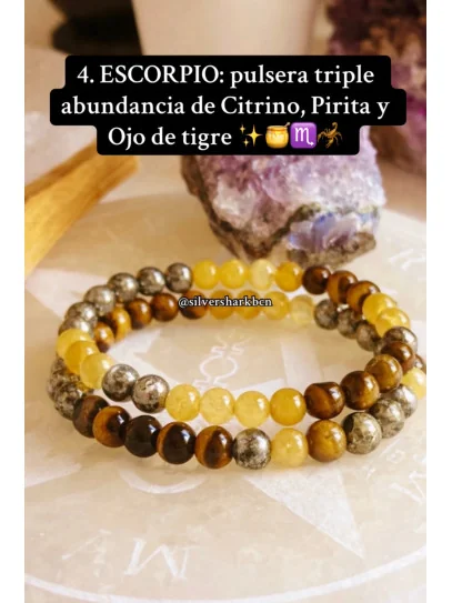 còpia de Polsera triple imant de l'abundància 6mm | Citrí, Pirita i Ull de Tigre