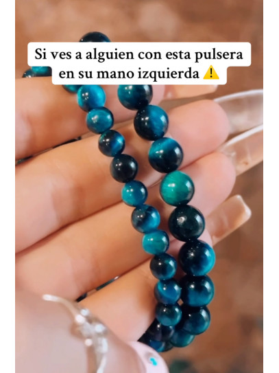 🔮 Pulsera Signo del Zodiaco Capricornio 6mm | Turmalina negra y Ojo de Tigre azul