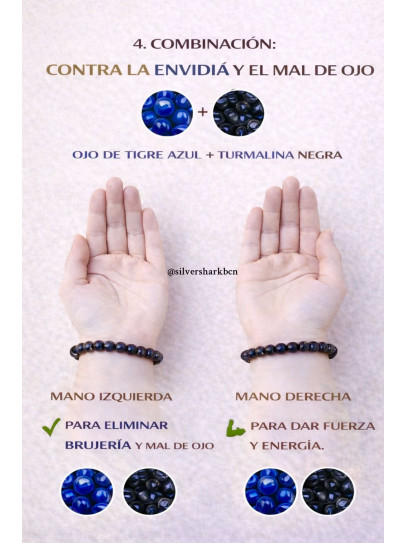 🔮 Pulsera Signo del Zodiaco Capricornio 6mm | Turmalina negra y Ojo de Tigre azul