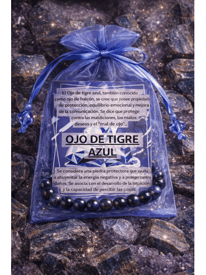 🔮 Pulsera Signo del Zodiaco Capricornio 6mm | Turmalina negra y Ojo de Tigre azul