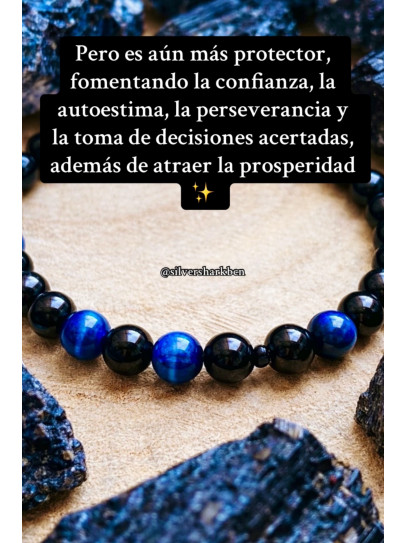 🔮 Pulsera Signo del Zodiaco Capricornio 6mm | Turmalina negra y Ojo de Tigre azul
