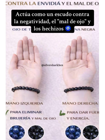 🔮 Pulsera Signo del Zodiaco Capricornio 6mm | Turmalina negra y Ojo de Tigre azul