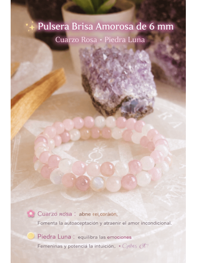 🔮 Pulsera Signo del Zodiaco Cáncer Brisa Amorosa 6mm | Cuarzo rosa y Piedra luna atrae el amor