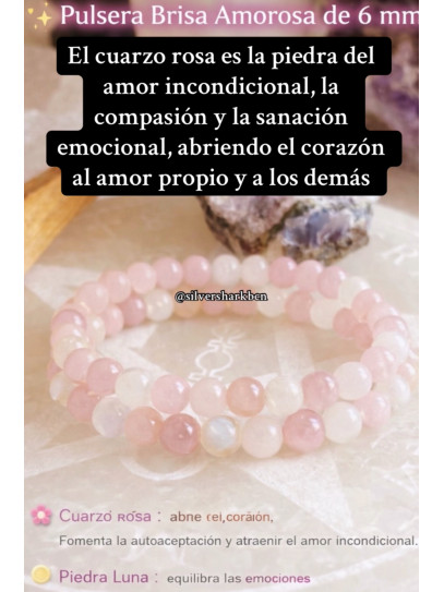 🔮 Pulsera Signo del Zodiaco Cáncer Brisa Amorosa 6mm | Cuarzo rosa y Piedra luna atrae el amor