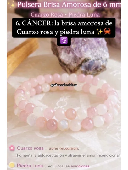 🔮 Polsera Signe del Zodíac Càncer Brisa Amorosa 6mm | Quars rosa i Pedra lluna atrau l'amor