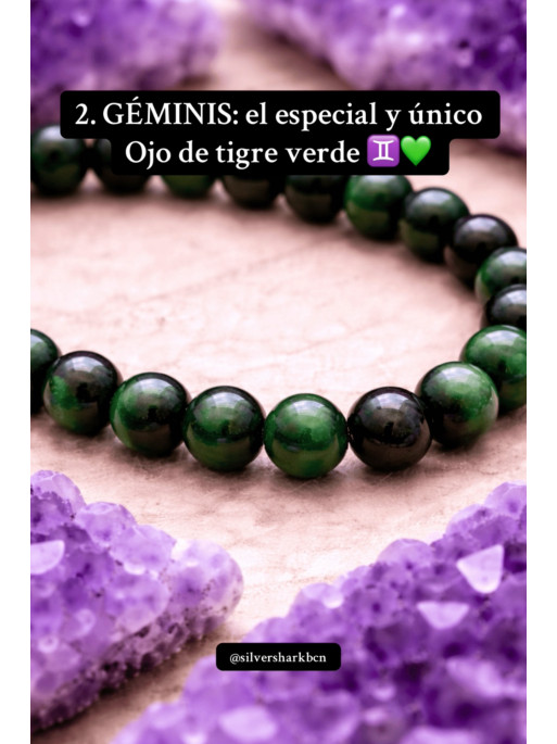 🔮 Pulsera Signo del Zodiaco Géminis de Ojo de Tigre verde y Turmalina 6mm | Protección y suerte