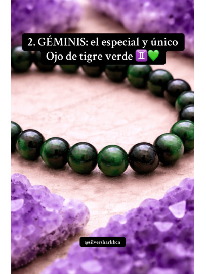 🔮 Pulsera Signo del Zodiaco Géminis de Ojo de Tigre verde y Turmalina 6mm | Protección y suerte