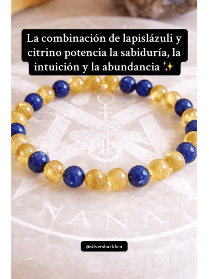 🔮 Pulsera Signo del Zodiaco Aries portal abrecaminos de Citrino y Lapislázuli 6mm - Abundancia y éxito