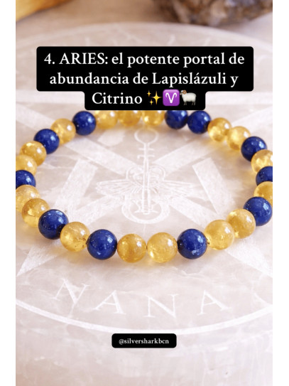 🔮 Pulsera Signo del Zodiaco Aries portal abrecaminos de Citrino y Lapislázuli 6mm - Abundancia y éxito