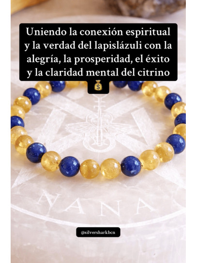 🔮 Pulsera Signo del Zodiaco Aries portal abrecaminos de Citrino y Lapislázuli 6mm - Abundancia y éxito