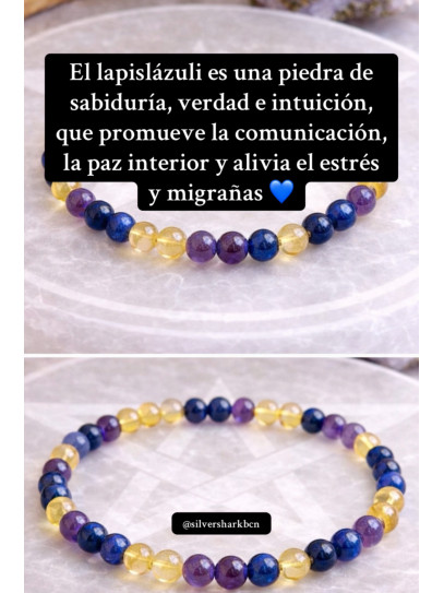 🔮 Pulsera Signo del Zodiaco Libra portal intuición de Citrino, Amatista y Lapislázuli 6mm 🔮 Poderes psíquicos