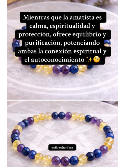 🔮 Polsera Signe del Zodíac Lliura portal intuïció de Citrí, Ametista i Lapislàtzuli 6mm 🔮 Poders psíquics