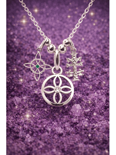 Triple protection necklace, sigil of abundance, witch's knot and silver - Prosperity
