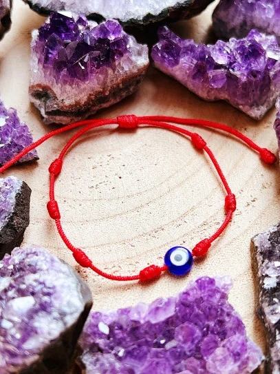 Bracelet with 7 protection knots and Turkish Eye for child or baby
