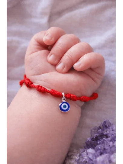 Bracelet with 7 protection knots and Turkish Eye for child or baby