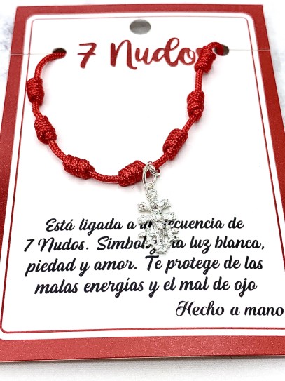 Polsera dels 7 nusos de protecció i Creu de Caravaca per a nen o nadó