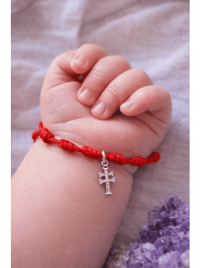 Polsera dels 7 nusos de protecció i Creu de Caravaca per a nen o nadó
