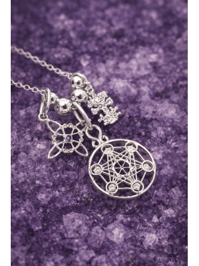 Triple protection necklace of Metatron ✨ Witch's Knot, Silver Caravaca Cross