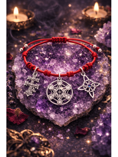 Polsera triple dels 7 nusos de protecció ✨ Metatró, Nus de Bruixa i Creu de Caravaca