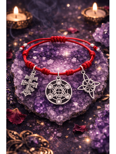 Polsera triple dels 7 nusos de protecció ✨ Metatró, Nus de Bruixa i Creu de Caravaca