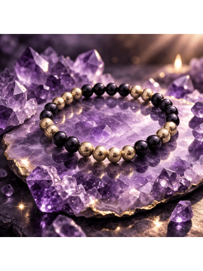 Pulsera doble protección atracción del dinero ✨ Turmalina y Pirita