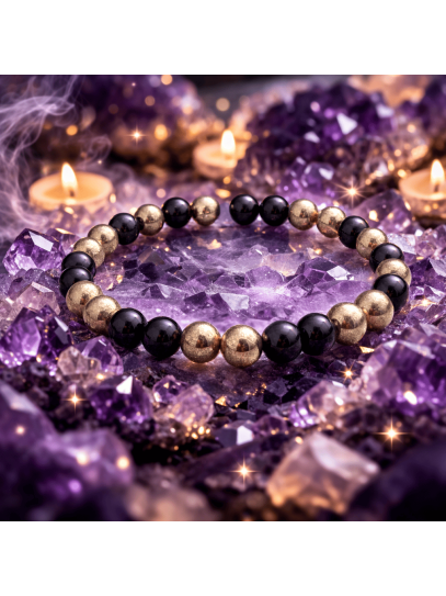 Pulsera doble protección atracción del dinero ✨ Turmalina y Pirita