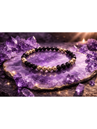 Pulsera doble protección atracción del dinero ✨ Turmalina y Pirita