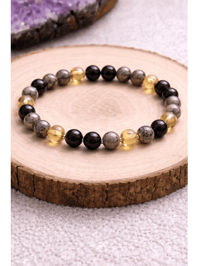 Pulsera triple protección atracción del dinero ✨ Turmalina, Citrino y Pirita