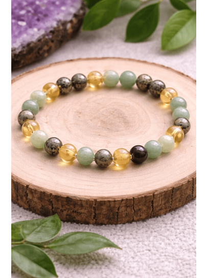 Pulsera triple imán del dinero y la abundancia 6mm | Citrino, Pirita y Jade