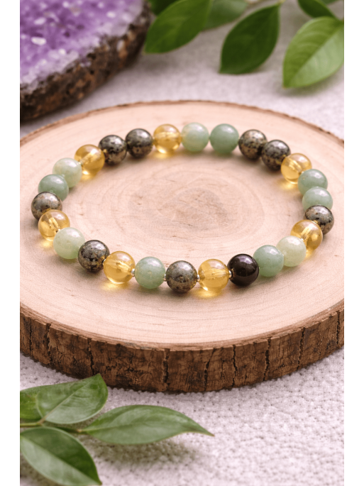 Pulsera triple imán del dinero y la abundancia 6mm | Citrino, Pirita y Jade