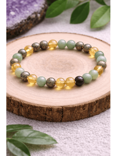 Pulsera triple imán del dinero y la abundancia 6mm | Citrino, Pirita y Jade