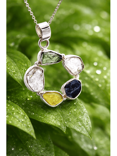 Triple Energy Portal Necklace 🌠💚✨ made of Moldavite, Citrine and Herkimer Quartz in silver