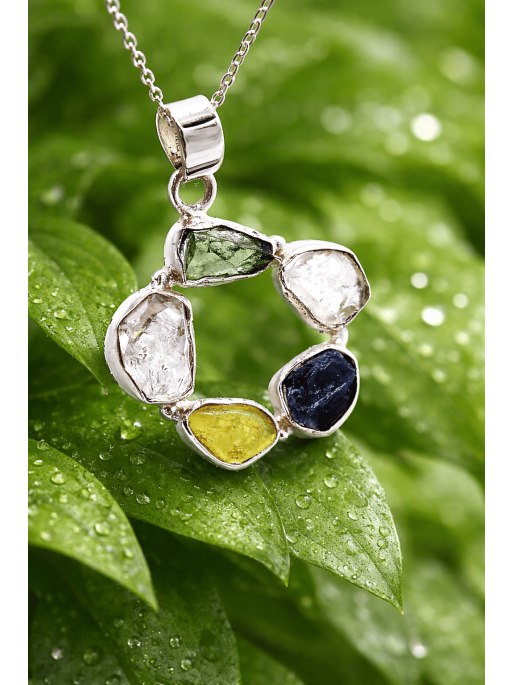 Collar Triple Portal Energético 🌠💚✨ de Moldavita, Citrino y Cuarzo Herkimer de plata